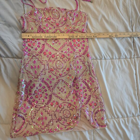 Free People show off mini sequin dress pink tan Size 10 - Picture 8 of 11
